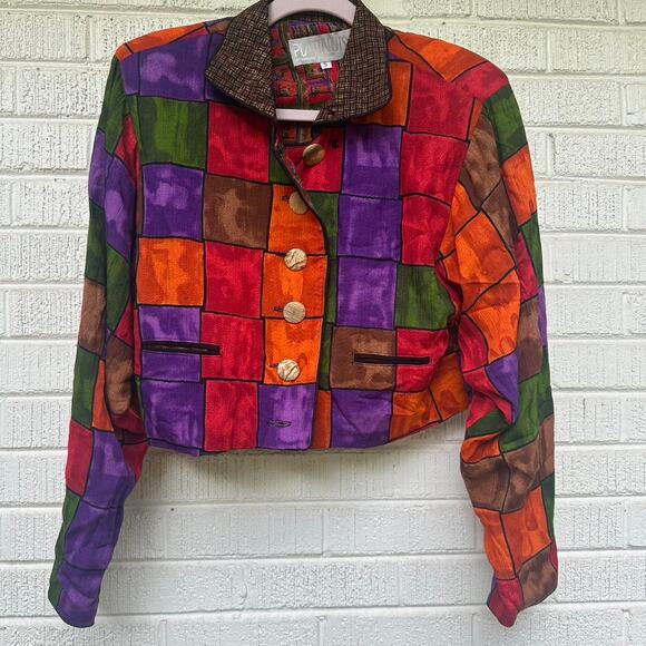 Dorothy Schoelen Vintage 90's Patchwork Cropped Blazer - Picture 1 of 3